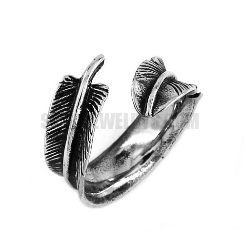 Stainless Steel Vintage Feather Ring SWR0644 - Click Image to Close